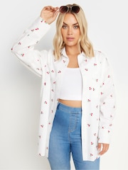 Yours Curve White 100% Cotton Embroidered Daisy Shirt - Image 1 of 6