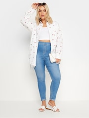 Yours Curve White 100% Cotton Embroidered Daisy Shirt - Image 2 of 6
