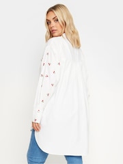 Yours Curve White 100% Cotton Embroidered Daisy Shirt - Image 4 of 6