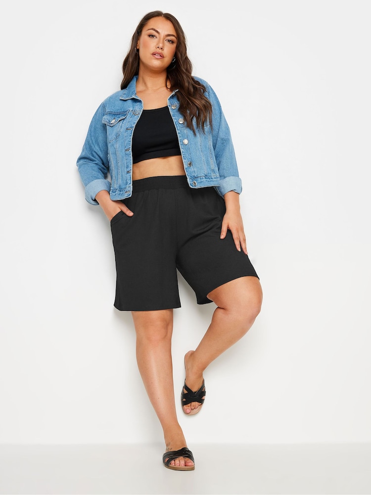 Yours Curve Black Crinkle Pocket Shorts - Image 2 of 5