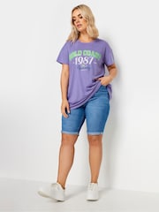 Yours Curve Purple 'Cali Palm Springs' Slogan T-Shirt - Image 2 of 5