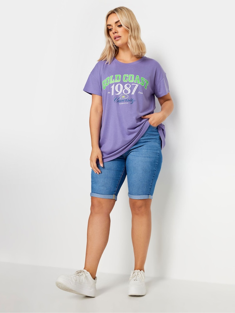 Yours Curve Purple 'Cali Palm Springs' Slogan T-Shirt - Image 2 of 5