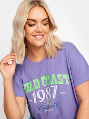 Yours Curve Purple 'Cali Palm Springs' Slogan T-Shirt - Image 4 of 5