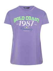 Yours Curve Purple 'Cali Palm Springs' Slogan T-Shirt - Image 5 of 5