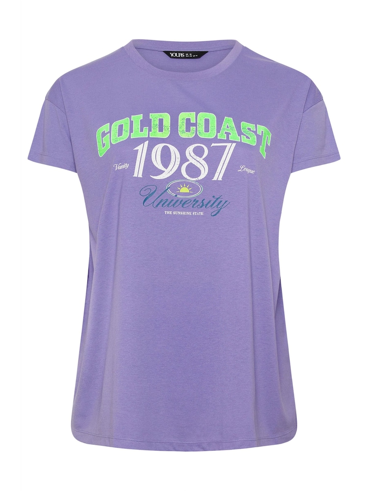 Yours Curve Purple 'Cali Palm Springs' Slogan T-Shirt - Image 5 of 5