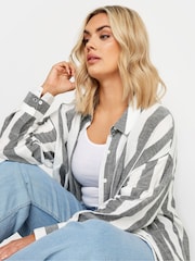 Yours Curve White Off White & Rust Orange Striped Linen Shirt - Image 5 of 5