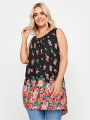 Schwarz - Yours Curve Floral Dipped Hem Pleated Vest - Bild 1 von 5