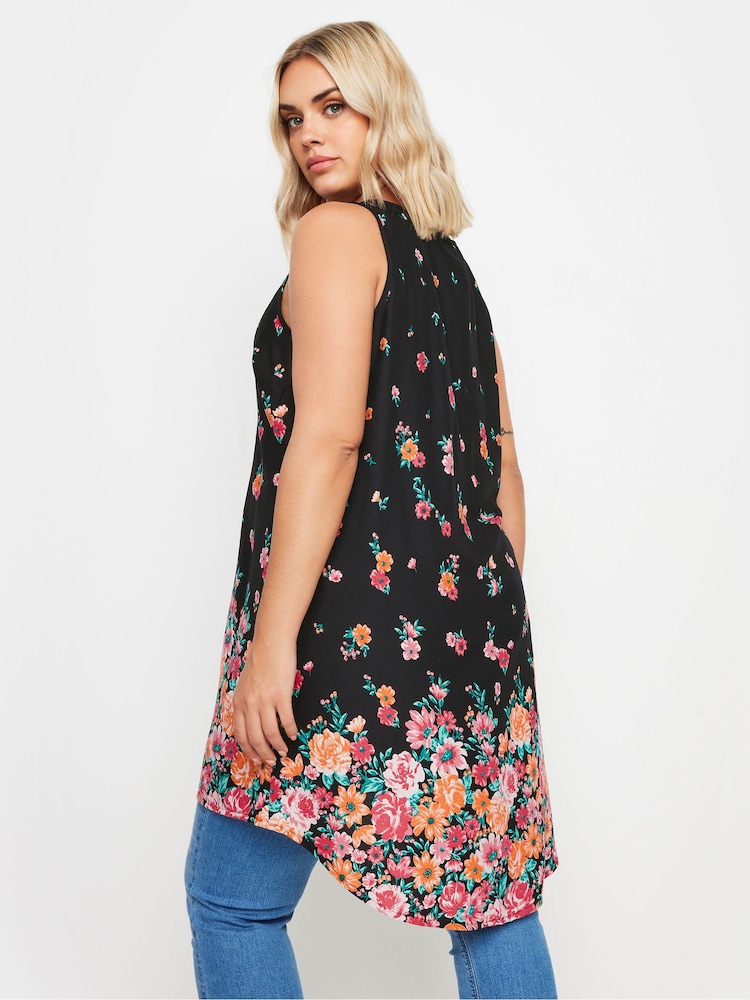 Schwarz - Yours Curve Floral Dipped Hem Pleated Vest - Bild 2 von 5