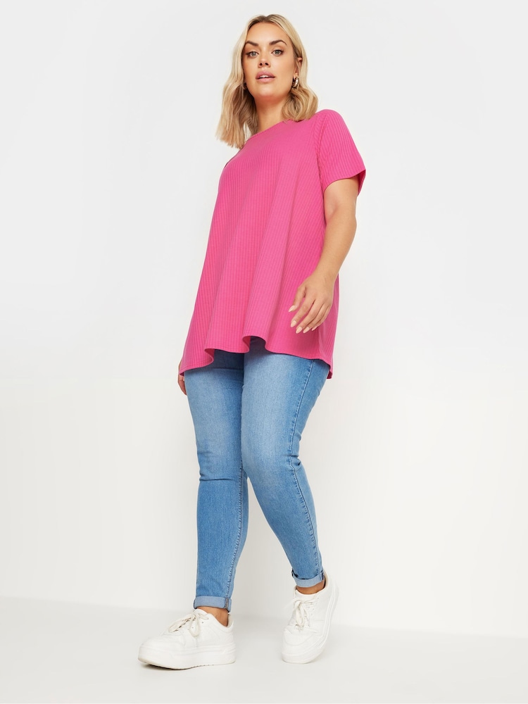 Yours Curve Pink Ribbed T-Shirt - Image 2 of 5
