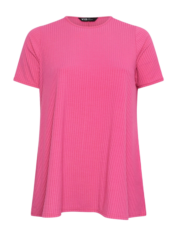Yours Curve Pink Ribbed T-Shirt - Image 5 of 5