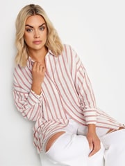 Yours Curve White White & Rust Orange Striped Linen Shirt - Image 2 of 6