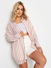 Yours Curve White White & Rust Orange Striped Linen Shirt - Image 3 of 6