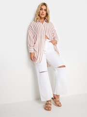Yours Curve White White & Rust Orange Striped Linen Shirt - Image 4 of 6