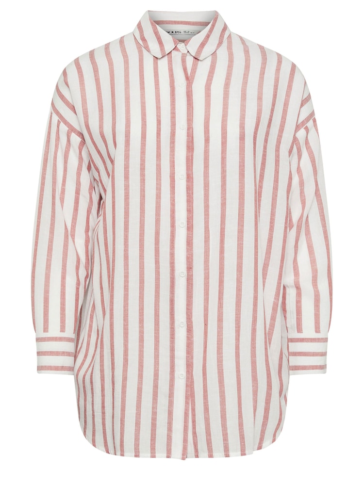 Yours Curve White White & Rust Orange Striped Linen Shirt - Image 6 of 6