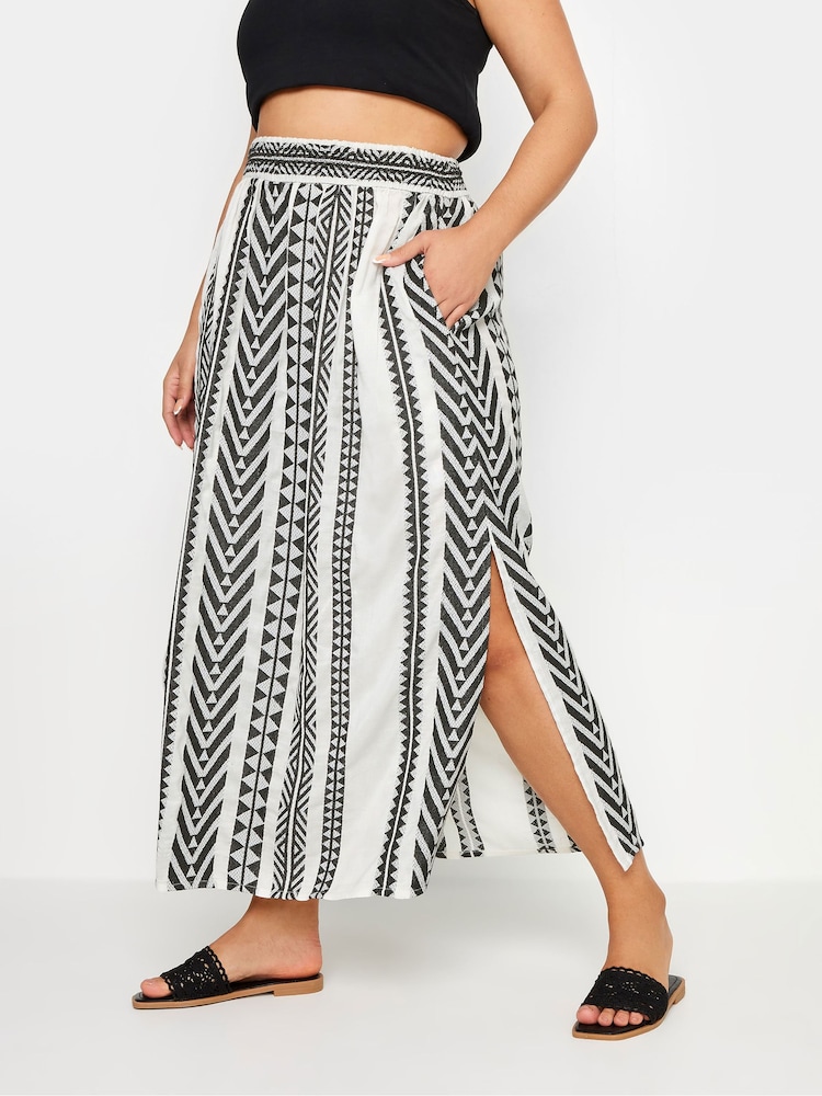 Yours Curve White Aztec Style Print 100% Cotton Maxi Skirt - Image 1 of 5