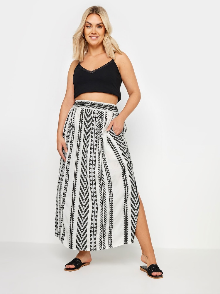 Yours Curve White Aztec Style Print 100% Cotton Maxi Skirt - Image 2 of 5