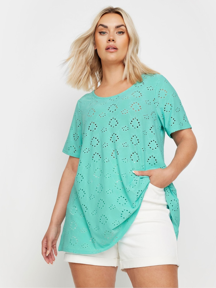 Yours Curve Blue Broidery Swing T-Shirt - Image 2 of 5