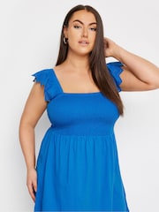 Yours Curve Blue 100% Cotton Peplum Anglaise Frill Top - Image 4 of 5