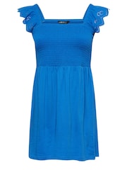 Yours Curve Blue 100% Cotton Peplum Anglaise Frill Top - Image 5 of 5