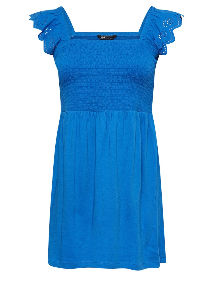Yours Curve Blue 100% Cotton Peplum Anglaise Frill Top - Image 5 of 5