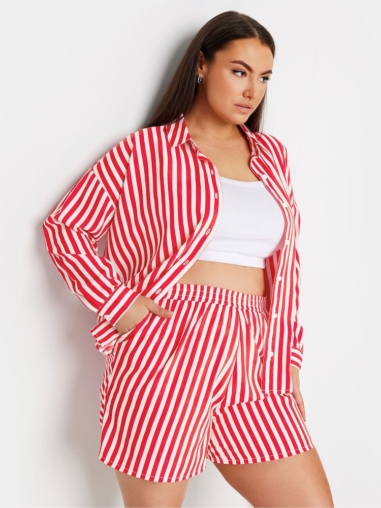 Yours Curve Red Stripe Co-Ord Shirt - Image 1 of 5