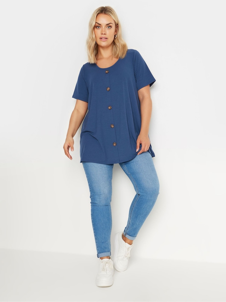 Camiseta de canalé con botones en la parte delantera de Yours Curve - Imagen 2 de 5