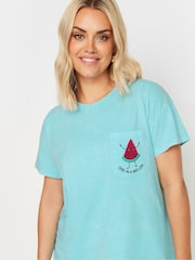 Yours Curve Blue Placement Print T-Shirt - Image 3 of 5