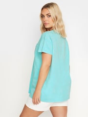Yours Curve Blue Placement Print T-Shirt - Image 4 of 5