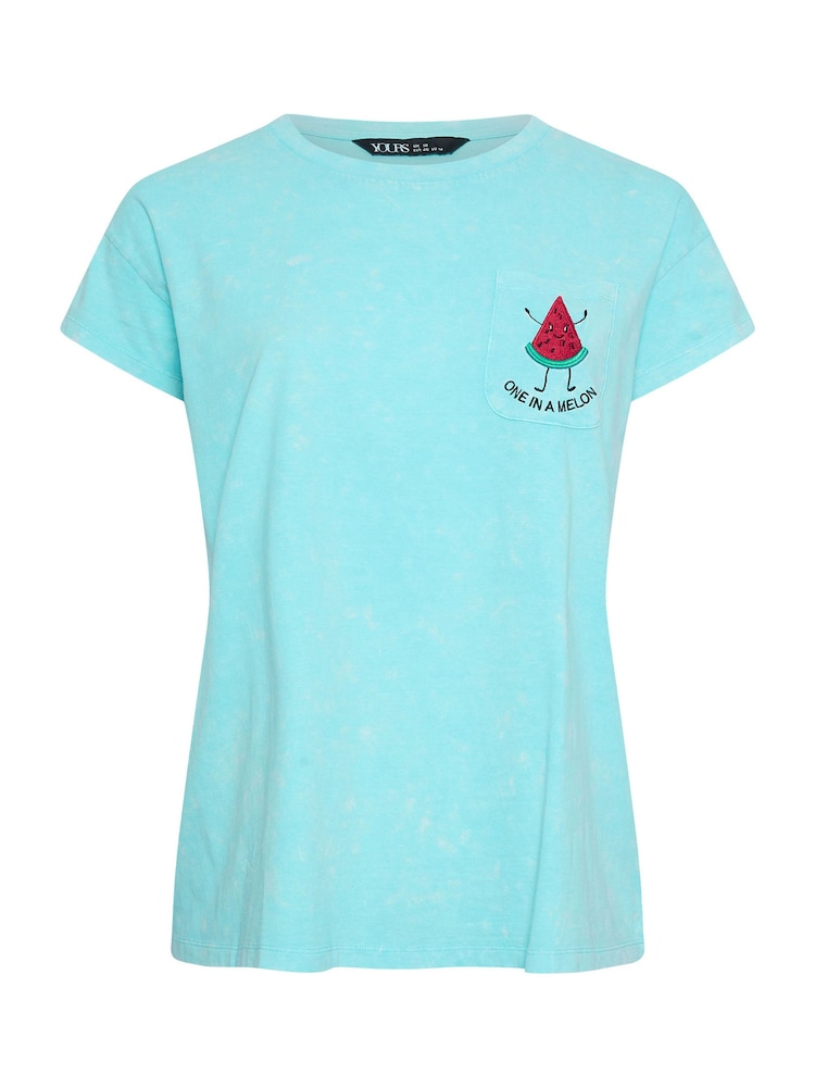 Yours Curve Blue Placement Print T-Shirt - Image 5 of 5