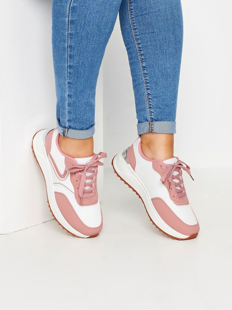 Yours Curve Pink & Contrast Chunky Trainers In Wide E Fit - Image 1 of 5