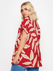 Yours Curve Red Leaf Leaf Crinkle Short Sleeve Shirt - Image 3 of 5