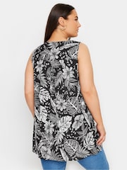 Yours Curve Black Leaf Print Pleat Front Vest Top - Image 3 of 5