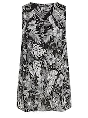 Yours Curve Black Leaf Print Pleat Front Vest Top - Image 5 of 5