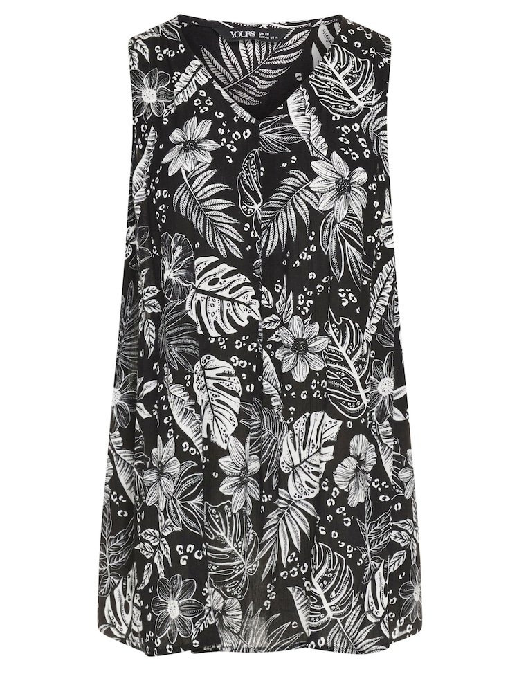 Yours Curve Black Leaf Print Pleat Front Vest Top - Image 5 of 5