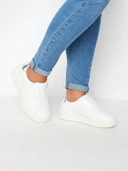 Yours Curve White Quilted Platform Trainers In Extra Wide EEE Fit - Image 1 of 5