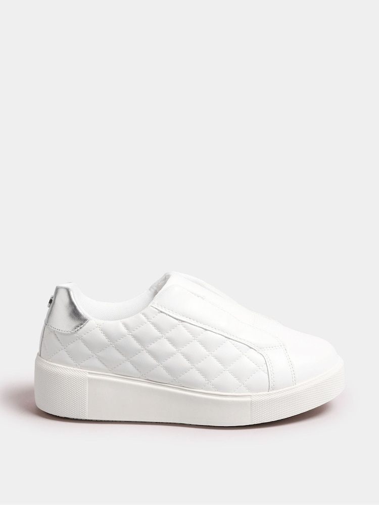 Yours Curve White Quilted Platform Trainers In Extra Wide EEE Fit - Image 2 of 5