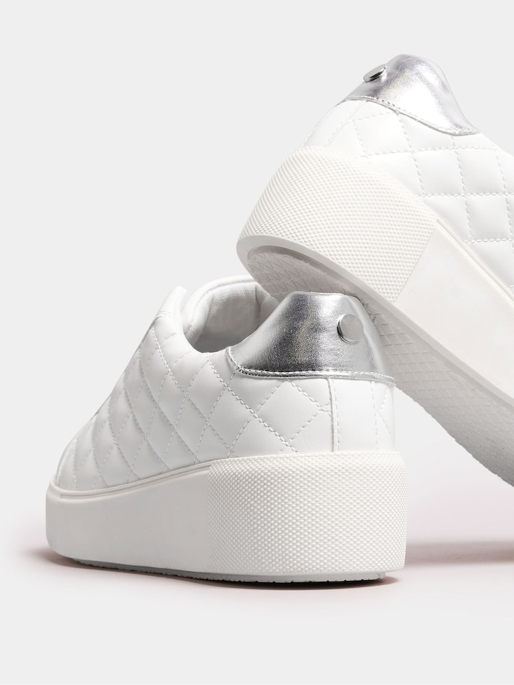 Buy Yours Curve White Quilted Platform Trainers In Extra Wide EEE