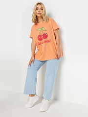 Yours Curve Orange 100% Cotton 'Life Is Sweet' Cherry Print T-Shirt - Image 2 of 5