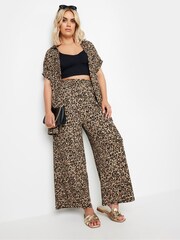 Yours Curve Black Leopard Leopard Crinkle Trousers - Image 1 of 5