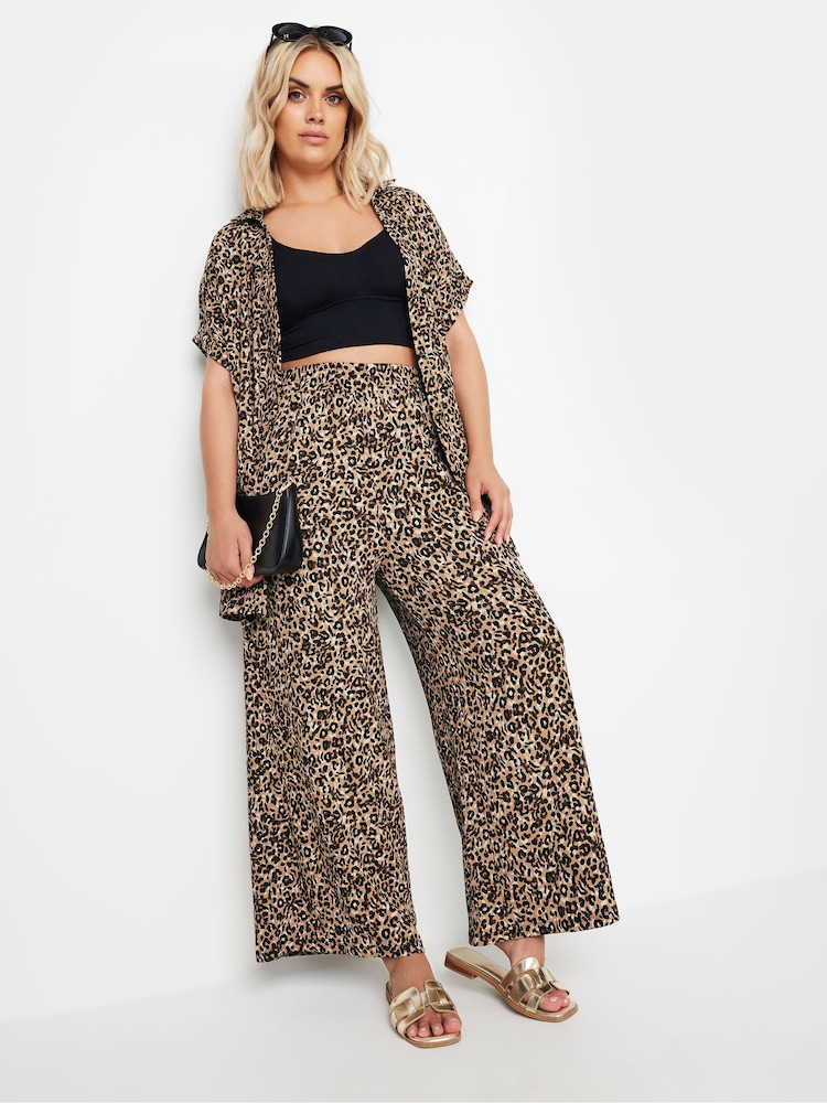 Yours Curve Black Leopard Leopard Crinkle Trousers - Image 1 of 5 Yours Curve Black Leopard Leopard Crinkle Trousers - Image 1 of 5