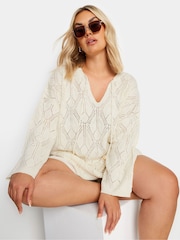 Yours Curve White Tie Neck Tunic - Image 1 of 4