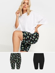 Yours Curve Black Legging Shorts 2 Pack - Image 1 of 6