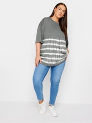 Yours Curve Grey 100% Cotton Tie Dye Boxy T-Shirt - Image 2 of 5