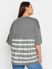 Yours Curve Grey 100% Cotton Tie Dye Boxy T-Shirt - Image 3 of 5
