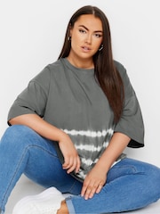 Yours Curve Grey 100% Cotton Tie Dye Boxy T-Shirt - Image 4 of 5