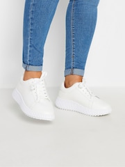 Yours Curve White Ribbed Platform Trainers In Extra Wide EEE Fit - Image 1 of 5
