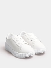 Yours Curve White Ribbed Platform Trainers In Extra Wide EEE Fit - Image 2 of 5