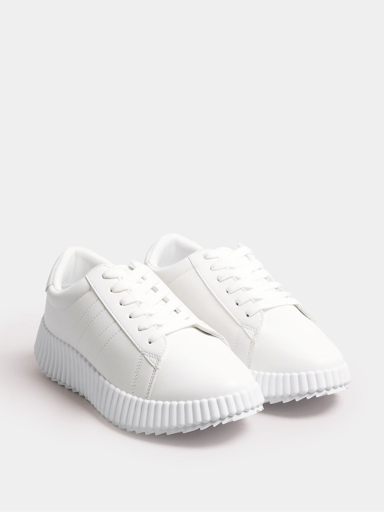 Yours Curve White Ribbed Platform Trainers In Extra Wide EEE Fit - Image 2 of 5