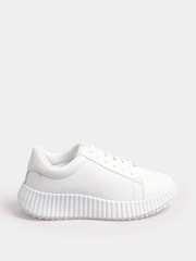 Yours Curve White Ribbed Platform Trainers In Extra Wide EEE Fit - Image 3 of 5