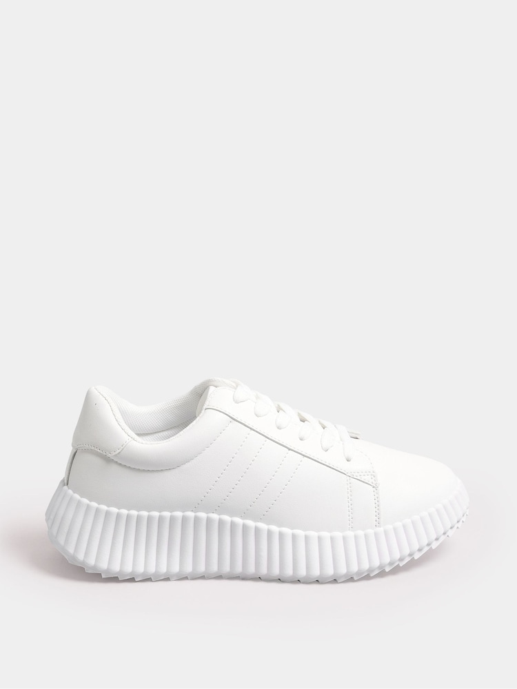 Yours Curve White Ribbed Platform Trainers In Extra Wide EEE Fit - Image 3 of 5